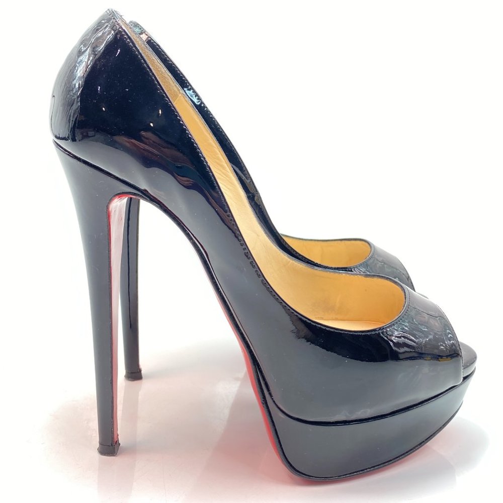 Christian Louboutin Glossy Black Peep-Toe Heels